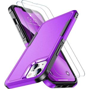 3 x SPIDERCASE Designed for iPhone 13 Case, [10 FT Military Grade Drop Protection] [with 2 pcs Tempered Glass Screen Protector] Holsters for iPhone 13 6.1 inch -Purple