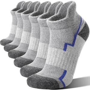 6 Pairs Merino Wool Ankle Hiking Running Socks Compression Support Thick Athletic Low Cut Socks for Women Men (Medium, Light Grey)