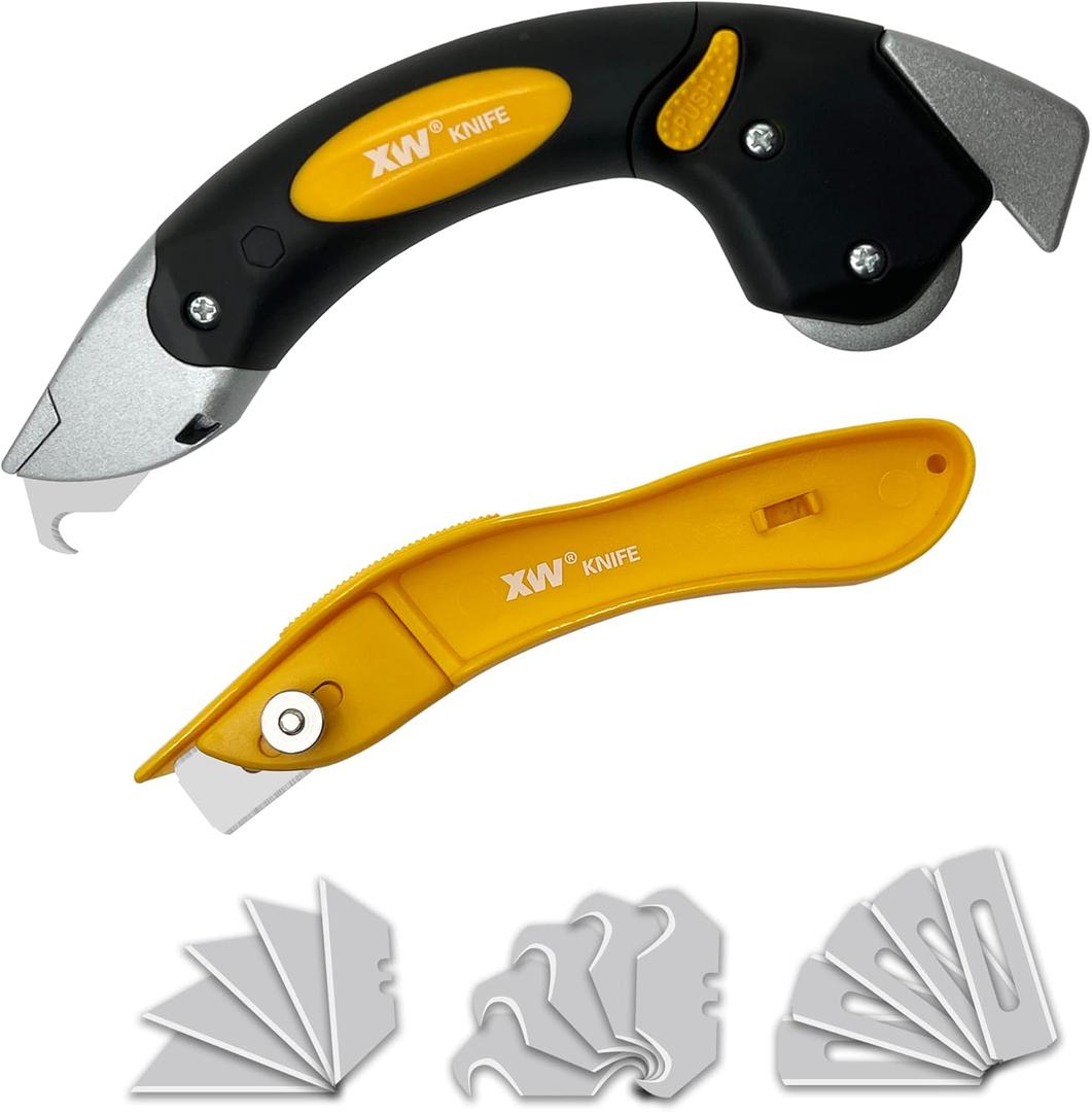 XW Heavy Duty Roller Carpet Knife and Light-weight Carpet KnifeExtra 15 PCS Blades Included, 2-Pack