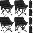 Redbaker 4 Pack Padded Camping Chairs for Adults Oversized Heavy Duty Folding Lawn Chair 400 Lbs Support with Carry Bag for Outdoor Camping Beach Fishing Patio, Black, 27 inches x 20 inches x 28.35 inches