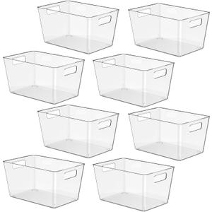 8 Pack Clear Plastic Storage Bins, 11" Large Pantry Organizer Bins with Handles, Plastic Containers for Refrigerator,BPA-Free Perfect for Kitchen,Fridge,Cabinet,Pantry,Bathroom,Closet Organization