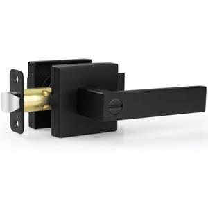 Estmoon 1 Pack Door Handle Black Interior Door Knobs, Keyless Privacy Door Lock for Bathroom, Heavy Duty Zinc Alloy, Door Lever Set for Bedroom Bathroom
