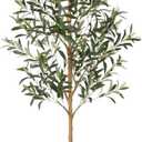FLOWORLD 6FT Olive Trees Artificial Indoor, Tall Faux Olive Tree 6FT (72in) with Natural Wood Trunk & Realistic Olives, Stable Base, Pet Friendly Artificial Plant for Home Office, Living Room, Outdoor