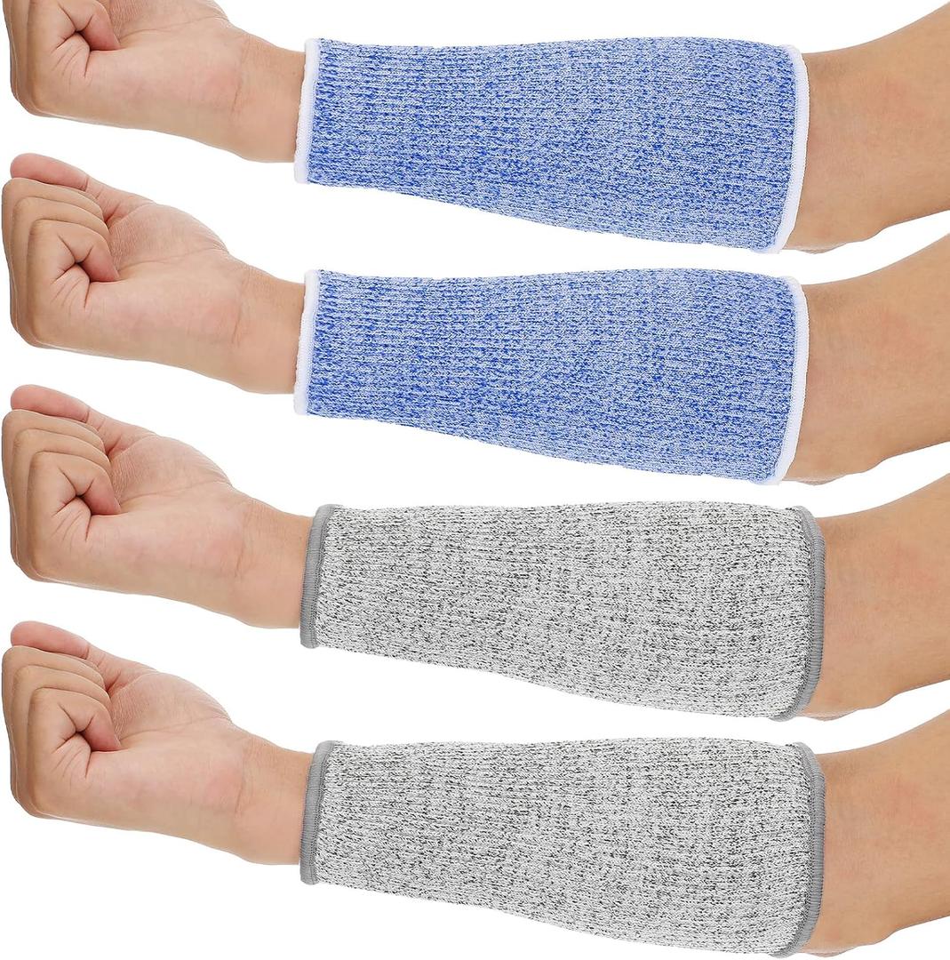 Neer 4 Pair Protective Arm Sleeves for Thin Skin Anti-Cut Burn Resistant Cover Forearm Sleeve for Cooking Construction(Gray, Blue, 7.9 Inch)
