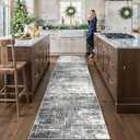 Washable 12ft Kitchen Area Rug: Abstract Entryway Rug Runner Soft Bedroom Besides Floor Mat Non-Slip Indoor Carpet for Bathroom Living Room Stain Resistant Runner for Family(2'6x12,Black/Grey)
