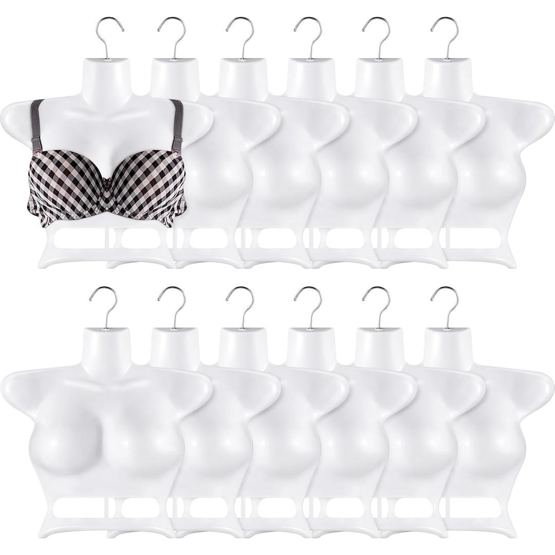 Suzile 12 Pcs Female Mannequin Torso Hollow Back Stackable Dress Form Upper Mannequin Hanger Women Body Torso with Hanging Hooks for Tshirt Display Countertop Craft Show Photos Design Shop (White), 15.4 inches