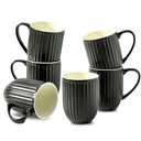HASENSE Coffee Mugs Set of 5, 16 Oz Large Ceramic Ribbed Latte Cups with Big Handle for Coffee, Tea and Cocoa, Modern Design & Light Weight, Microwave & Dishwasher Safe, Black