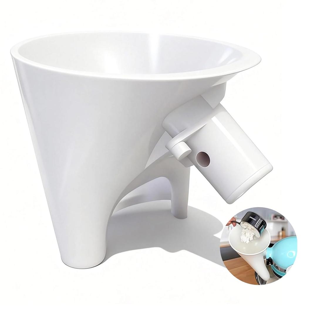 4 x Flour Funnel for Kitchen Aid Stand Mixer, Easy Pour No-Mess Attachment fit for Tilt-Head Stand Mixer 4.5 & 5 Quart (KSM150), White Plastic Kitchen Accessory