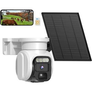 4G LTE Cellular Solar Security Camera Wireless Outdoor, No WiFi Solar Powere Camera Built in SIM Card & Subscription Fee, 350 Live View, 2K Camera with 2 Way Talk, PIR Motion Sensor, Cloud Storage