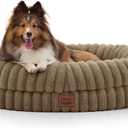 ChiXnuggle Orthopedic Dog Bed for Medium Dogs, Waterproof Faux Rabbit Fur Dog Couch with Egg Crate Foam Support and Washable Removable Cover, Bolster Pet Sofa with Non-Slip Bottom, 30x24x7, Taupe