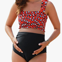 Summer Mae Maternity High Waist Bikini Swimsuit Two Piece Ruffled Hem Cute Bathing Suit Floral Pregnancy Swimwear L