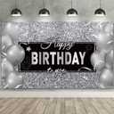 Sumind Black Silver Happy Birthday Banner Backdrop Party Decoration for Men Women Birthday Party Decorations Supplies Photo Props Background, 72. 8 x 43. 3 Inches