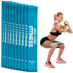 Latex Mini Resistance Bands Sets for Trainers, Bootcamp, Gym for Men and Women in Fun Colors - Ebook, Videos and Workout Chart Included by Iron Core Fitness (#5 Cerulean, 10 x Heavy)