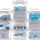 Citylife 0.53 QT 10 Packs Small Storage Bins Plastic Storage Container Stackable Box with Lids for Organizing, Clear White
