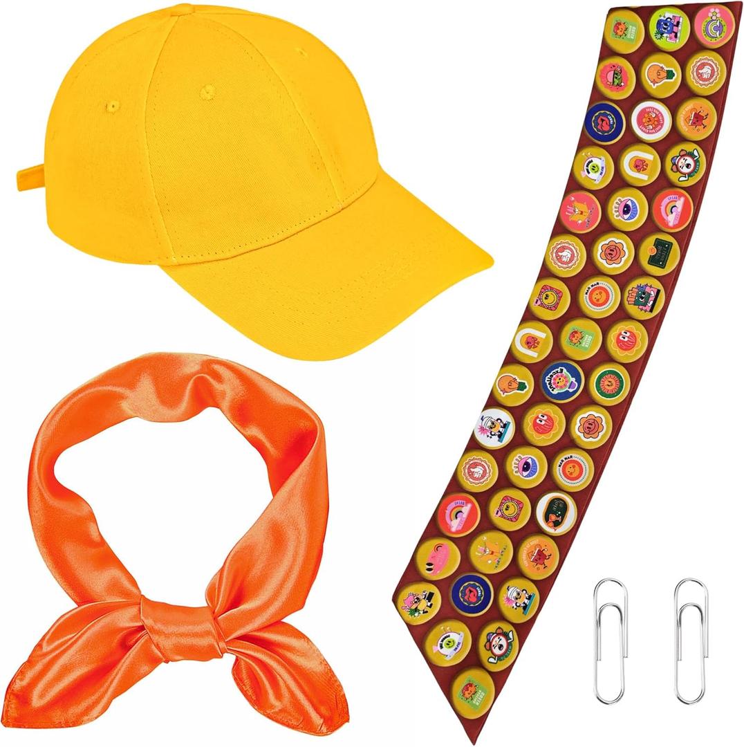 Scout Costume Set, Wilderness Explorer Costume Scout Accessories with Hat Sash Scarf for Adults Men Women (3PCS)