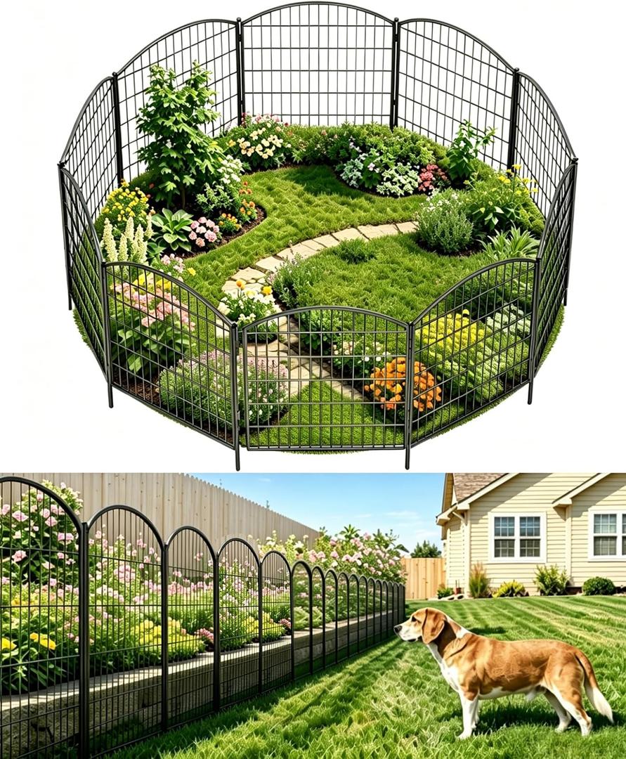 3-Layer Garden Fence with Gate 10 Panel 32in H×23ft L | Reinforced Metal Structure, 4 Locks for 2 Gates, Tight Mesh Block Rabbits, No Dig Easy Assembly, Rustproof For Outdoor Garden