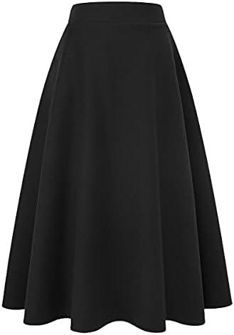 IDEALSANXUN Womens Plaid Wool Skirts Elastic Waist A-Line Pleated Tartan Long Skirts (Large)