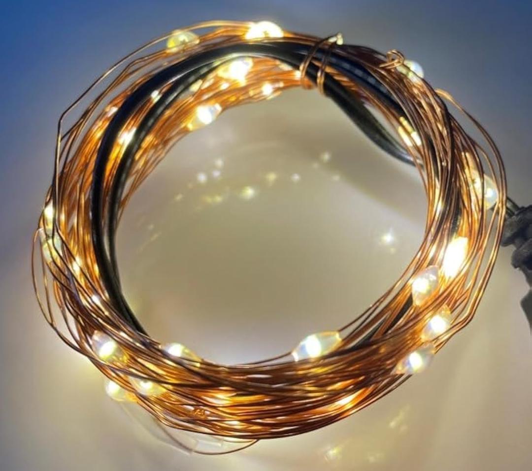 USB String Lights, Fairy Lights, Warm-White, Copper Wire, 15ft, 50 LEDs, Shapeable, Decorative.