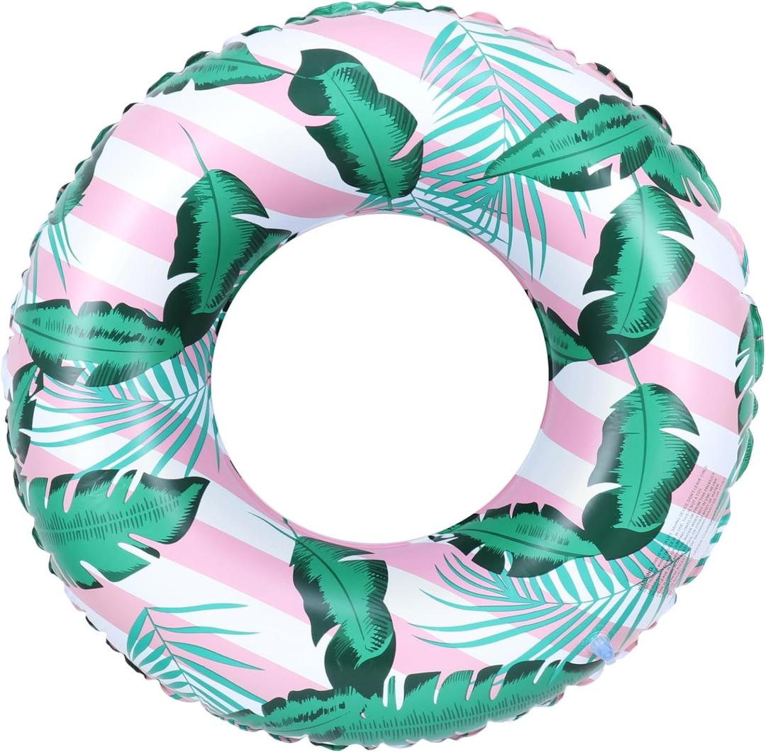 Pool Float for Swimming Pool, Inflatable Swim Tube Floaties for Teens Adults Tropical Leaf Printed Swim Ring Pool Party Decoration (Pink)