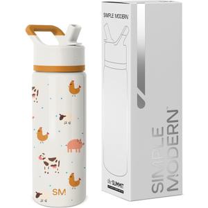 Simple Modern Kids Summit Water Bottle with Straw Lid | 18oz Stainless Steel Cup Insulated Tumbler for Toddlers, School | Farm Animals