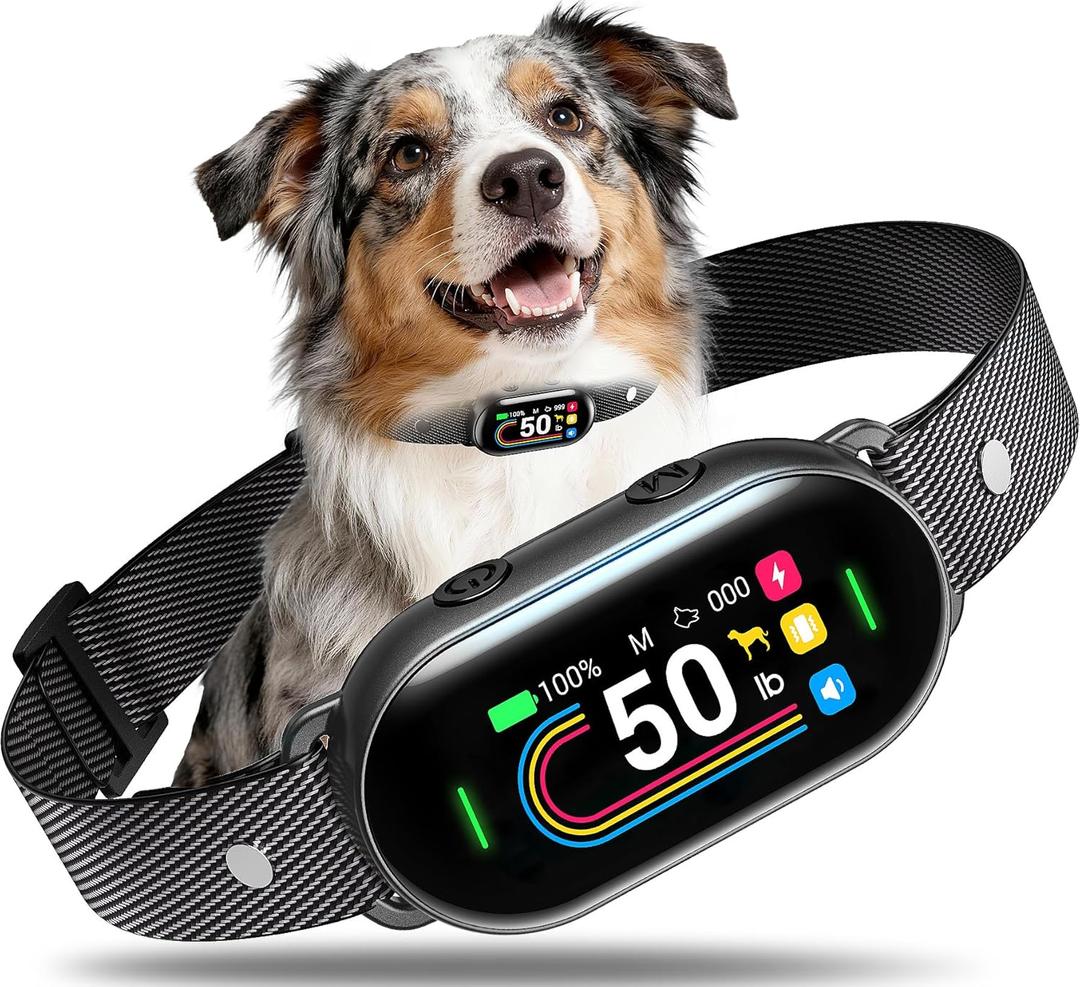 Dog Bark Collar for Small Medium Large Dogs 10-100lbs, Automatic Bark Device with Anti-False Trigger & Bark Count Tracking, 4 Training Modes and 8 Sensitivity to Effectively Stop Barking, Black