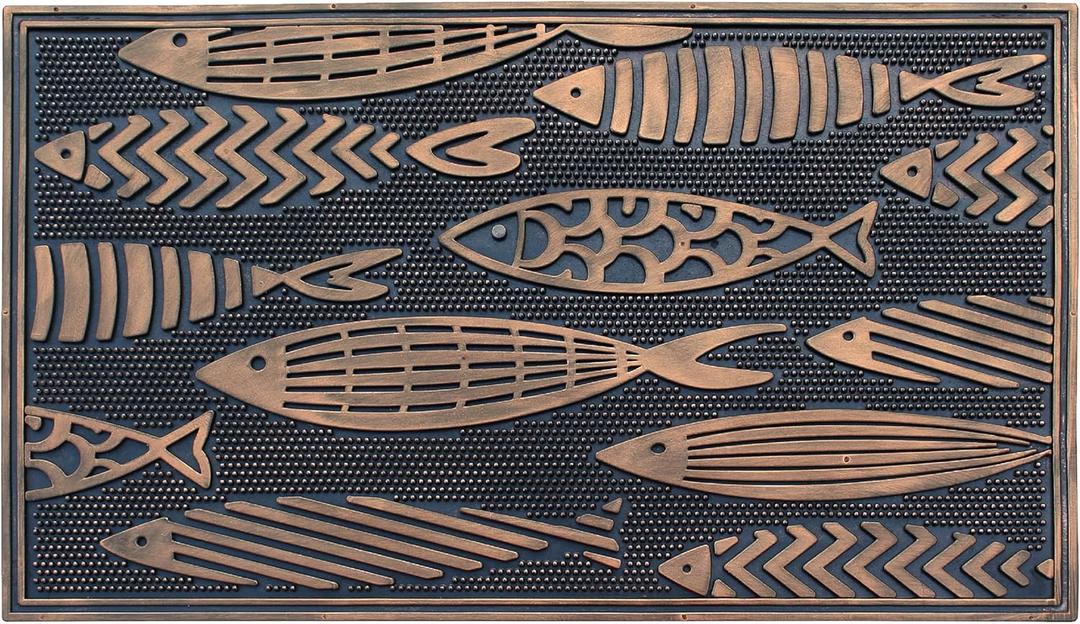 A1 Home Collections Pin Outdoor Entrance, Fun Designed Floor, Welcome Front Door Indoor Non-Slip Backing Rubber Mat for Outside, 18"X 30", Nautical Fish