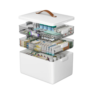 CTIME 3-Tier Medicine Organizer - Portable Medicine Cabinet with Leather Handle, Empty First Aid Kit for Home