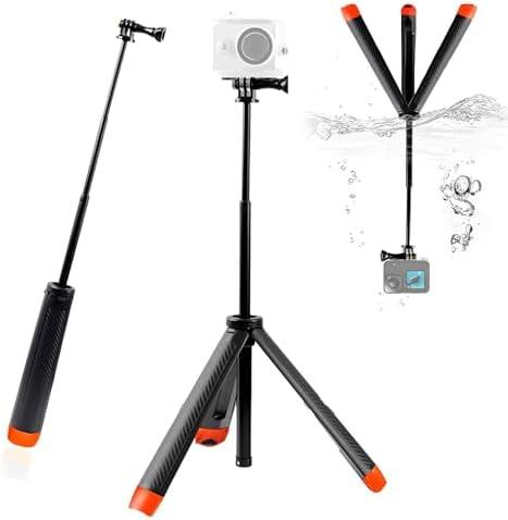 4 in 1 Selfie Stick Floating Hand Grip Tripod for Most Action Camera - As Waterproof Extendable Selfie Stick Monopod Pole Floating Hand Grip Tripod Stand, Black & Orange