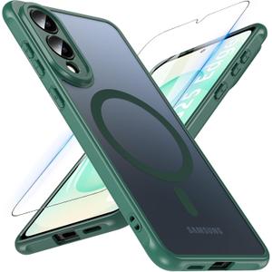 OWKEY for Samsung Galaxy S25 Edge Case 6.7'', Magnetic S25 Edge Case for Magsafe with Tempered Glass Screen, [Shockproof Military] Translucent Back Slim Bumper Cover Phone Case Galaxy s25 Edge, Green