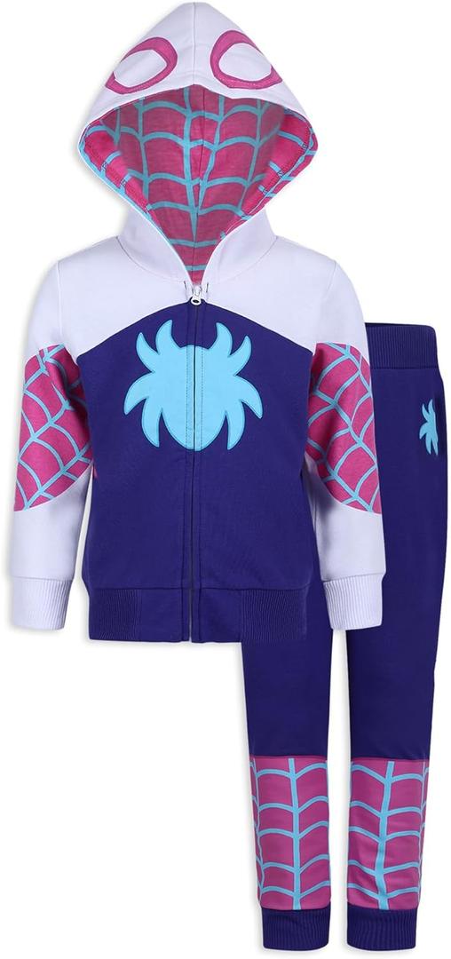 Marvel Girls Spider-Gwen Ghost Spider Zip Up Hooded Sweatshirt and Pants Set for Toddler and Big Kids (4T, Multicolor)