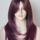 Long Layered Shoulder Length Purple Red wig Synthetic Hair Fiber Highlight Multicolor Wigs for White Women (Purple red mixed)