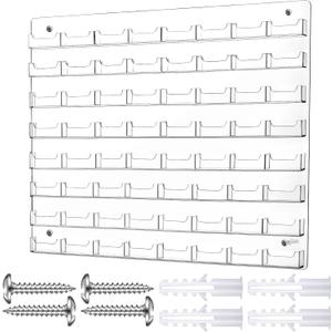 Hillban Acrylic Business Card Holder Wall Mount Clear Sticker Display Rack Multiple Card Holders Clear Acrylic Organizing Sticker Display Stand Pre Drilled(64 Pockets)