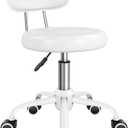 Rolling Stool with Wheels Swivel Stool with Back Height Adjustable Chair PU Leather Rolling Chair Ideal for SPA Salon Home Office Drafting Work (White)