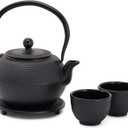 Juvale Cast Iron Teapot, Japanese Tetsubin Kettle Set with 2 Cups, Tea Infuser (1200 ml Teapot with Infuser) - Black