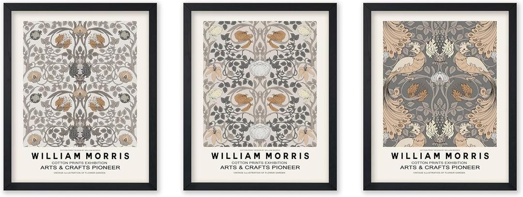 Poster Master 3-Piece Peacock & Flower Print - William Morris Poster - Textile Pattern Art - Gift for Men & Women - Art Nouveau Decor for Bedroom or Living Room - 8x10 UNFRAMED Wall Art (8L" x 10W")