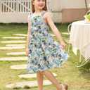 Girls Summer Dresses Boho Floral Print Cute Layer Ruffle Sleeve Hawaiian Casual Sundress Dress 12-13 Years (Tropical Plants)
