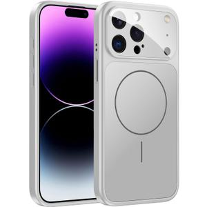 TOBOVON for iPhone 14 Pro Max Case with Camera Lens Protector, Compatible with MagSafe, Slim Matte Magnetic Shockproof Phone Cover for iPhone14 ProMax, Silver