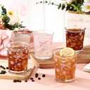 Maxdot 4 Pcs 8oz Coquette Bow Glass Cups Pink Bow Aesthetic Drinking Glasses Cute Coffee Mugs Wine Glasses Coquette Gifts for Women Girls Birthday Wedding Bridal Shower(Bow and Rose)