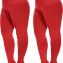 Citystl 2 Pairs Plus Size Tights for Women, 80D Opaque Black Tights, Solid Color Soft Microfiber (5X-Large-6X-Large Plus, Red)