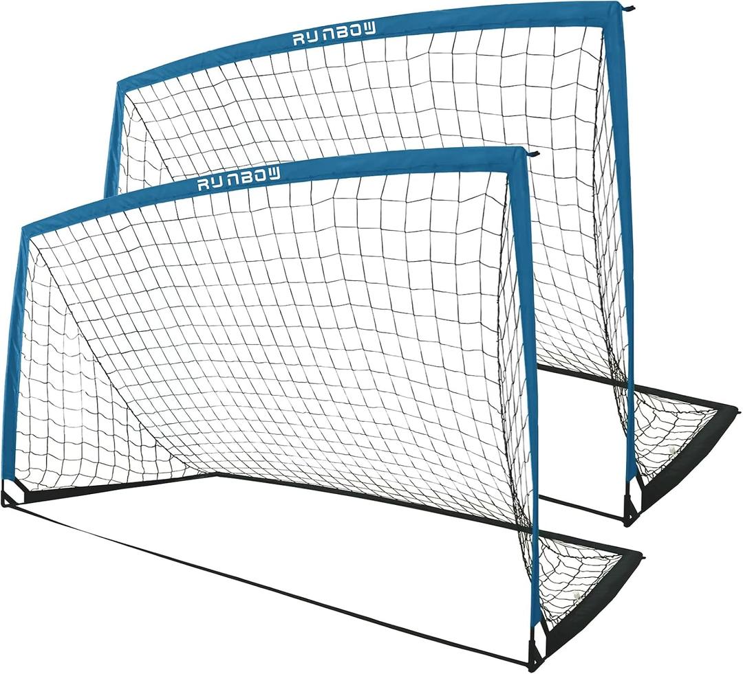RUNBOW 9x5 ft Portable Kids Soccer Goal for Backyard Adult Junior Large Practice Soccer Net with Carry Bag (Grey Blue)