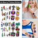 98 PCS Neon Party Favors, Neon Temporary Tattoos Slap Bracelets Stickers Badges Keychains for Neon Birthday Party Decorations Supplies for Classroom Rewards