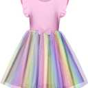 LQSZ Toddler Girls Tutu Dresses Flutter Sleeve Fluffy Party Tulle Dress for Girls 3-12 Years (Pink)