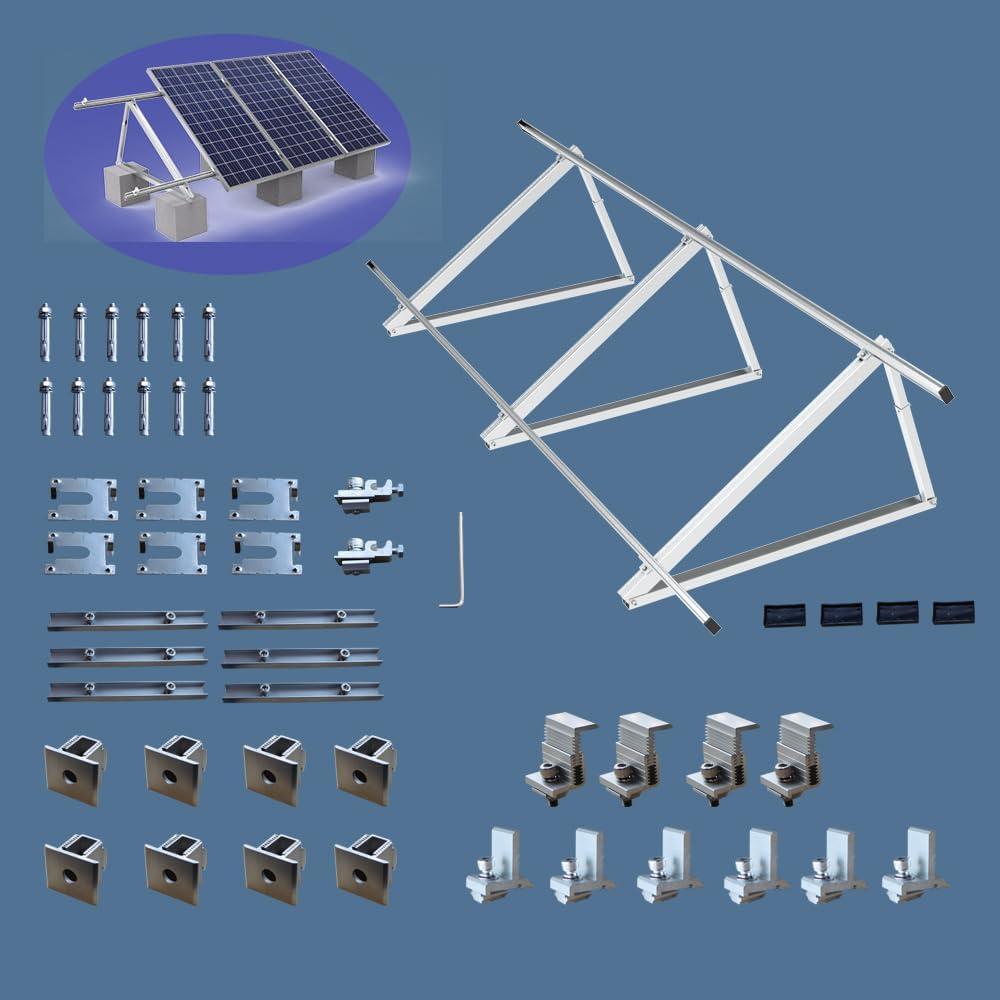 Solar Panel Mounting Brackets Kit System Adjustable 30~45 Aluminum Alloy Tilt Ground Mounted Bracket Rust Free Sturdy for 1-4pcs Solar Panels
