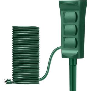 BESTTEN Outdoor Power Stake with 30ft Ultra Long Extension Cord, 3-Outlet Power Strip with Weatherproof Protective Covers, ETL Listed, Green