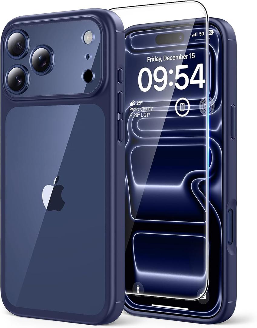 TAURI for iPhone 17 Pro Max Case, Full Camera Protection with Screen Protector, Anti-Yellowing Military-Grade Protection Shockproof Slim Phone Case for iPhone 17 ProMax, Blue