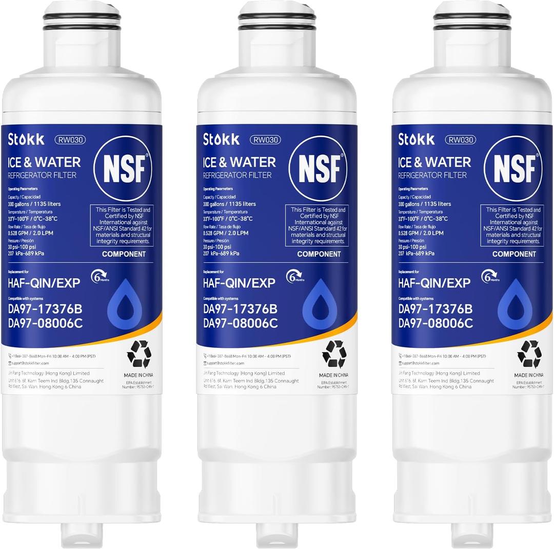Stokk DA97-17376B Replacement Compatible With Samsung HAF-QIN/EXP Refrigerator Water Filter, NSF 42, Reduces Chlorine, Sediment, Bad Taste & Odor, DA97-08006C, RF23M8070SG, RF23M8070SR[3 PACK]