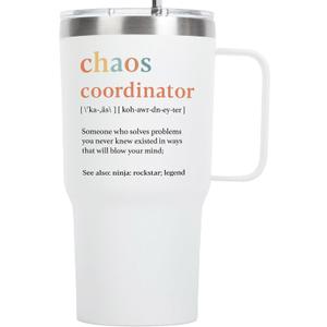 KLUBI Chaos Coordinator Tumbler Mug Gifts 20 Ounce Administrative Professional Day Gifts Teacher Appreciation Gifs for Women Valentines Day Gift for Co Workers Best Boss for Women (White)