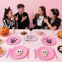 100 Pcs Bad Two The Bone Christmas Party Decorations Girl, Pink Scalloped Skeleton Paper Placemats Bad to The Bone 2nd Birthday Decorations Party Supplies Disposable Placemats Set for Girls Birthday