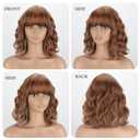 MISSQUEEN Light Brown Wavy Wig with Bangs Short Synthetic Curly Blonde Brown Highlight Wigs Heat Resistant Synthetic Fibre Wigs for Women Girls Daily Party Holiday Festival Chrismas Used
