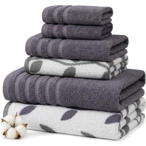 Modern Threads Natural Vine 6-Piece 100% Cotton Towel Set Yarn Dyed Jacquard Includes 2 Bath Towels, 2 Hand Towels, 2 Washcloths Absorbent, Quick Dry, Soft & Durable Purple